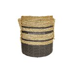 Banana Basket (Set 2) Black Strips, Natural Basket Craft Storage Basket