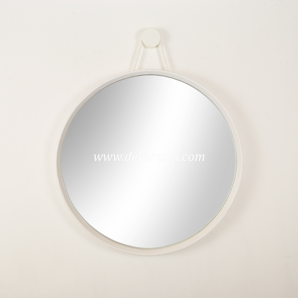 White Round Mirror Wall Decor, Wooden Frame Mirror, Natural Wood Mirrors