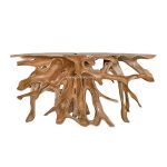 Teak Root Console Table with Carving, Teak Root Tables for Living Room Furniture, Wooden Console Table