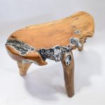 Natural Wood Table Decorative, Wooden and Aluminium Table for Living Room, Wood Tables Furniture