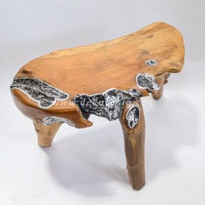 Natural Wood Table Decorative, Wooden and Aluminium Table for Living Room, Wood Tables Furniture